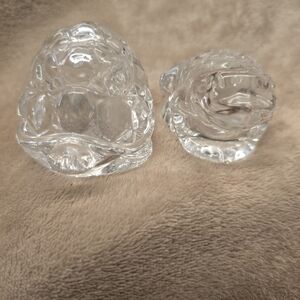 Gorham Crystal Garden Serenade salt and pepper shakers shaped like a frog and a